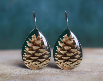 pine cone earrings , pinecone earrings , botanical earrings , acorn earrings , acorn jewelry , pinecone gift , nickel free earrings