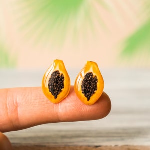 papaya , fruit jewelry , food earrings , summer earrings , fruit jewellery , kawaii earrings , tropical earrings , mini fruit earrings