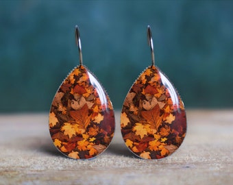 autumn earrings , fall earrings , fall leaf earrings , autumn gift , nickel free earrings , hypoallergenic ,