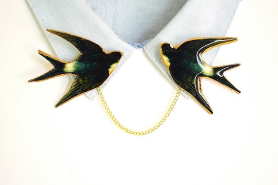 Collar chain  , collar tips ,bird cardigan guard  , bird jewelry ,  bird brooch , cardigan guard , sweater clip , collar clips , collar tips