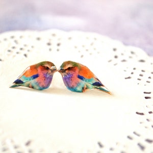 colorful bird earrings , nature studs , nature jewelry , colorful bird jewelry , bird lover gift , earrings for teen , earrings for tween image 3