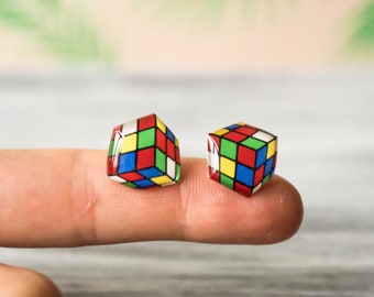 rubiks cube gift , math jewelry , nerd earrings , geek jewelry , science earrings , rubik cube earrings