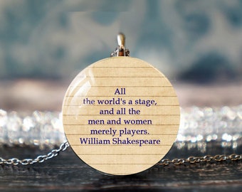 shakespeare necklace , shakespeare jewelry , shakespeare quote , actor gift , theater necklace , theater gift , gift for actor ,