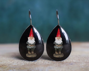 gnome earrings , gnome jewelry , garden gnome , gnome gifts , titanium earrings , nickel free earrings , hypoallergenic