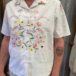 Vintage Embroidered Tablecloth Shirt - Etsy