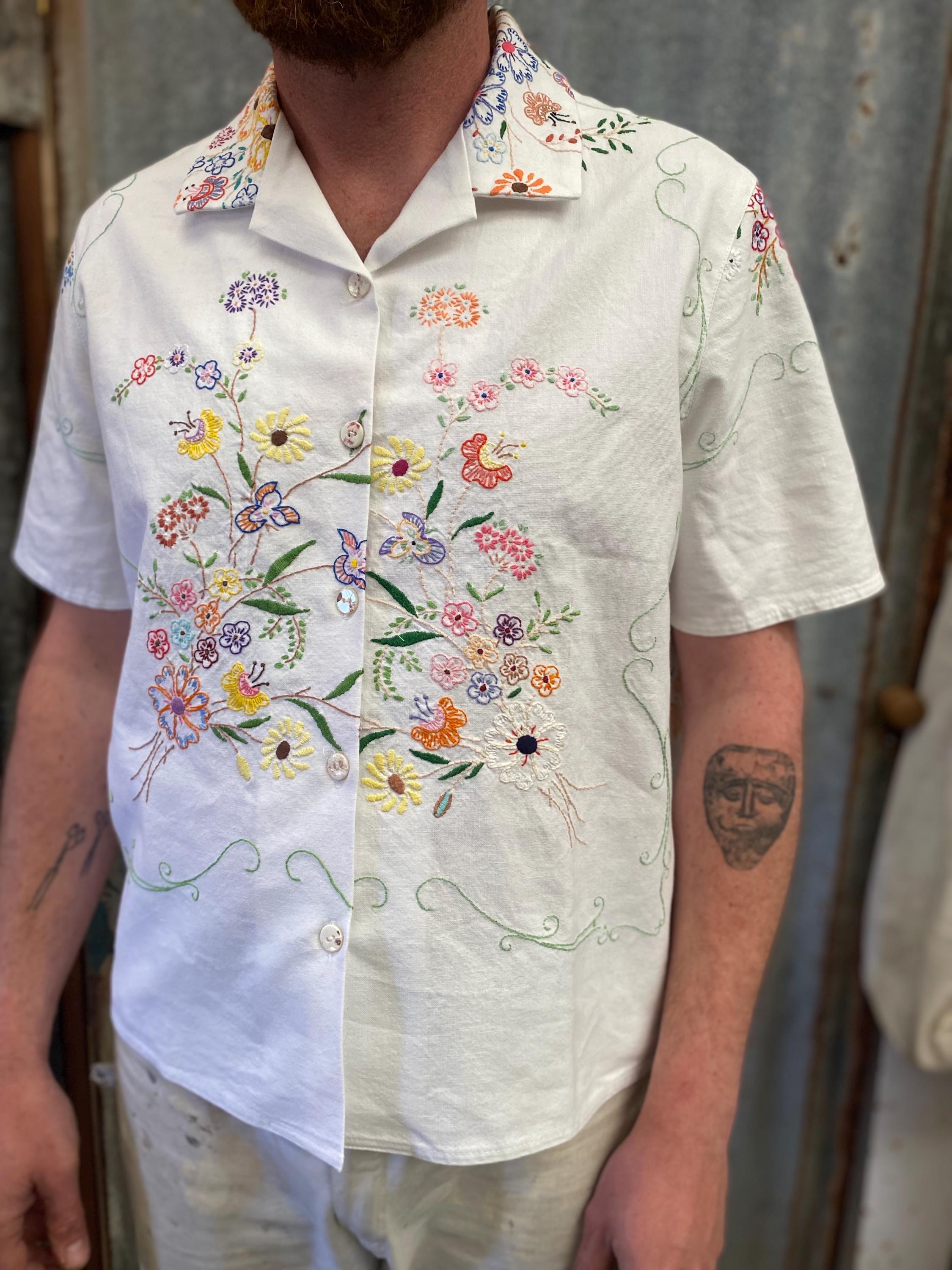 Vintage Embroidered Tablecloth Shirt - Etsy