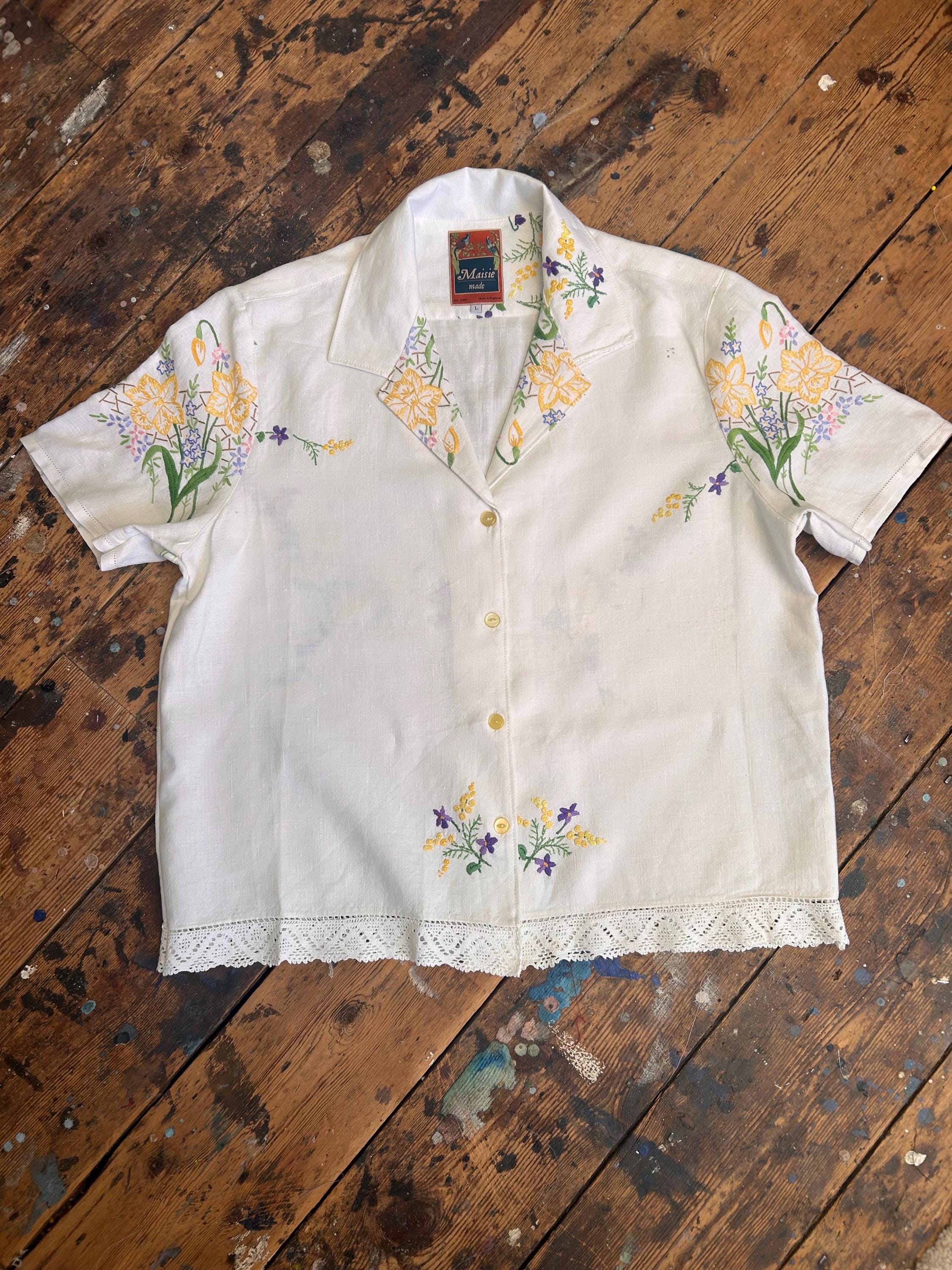 Embroidered Tablecloth Shirt Vintage - Etsy