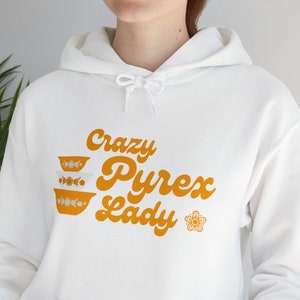 CRAZY PYREX Lady HOODIE Butterfly Gold, Pyrex Themed Pattern Sweatshirt, Pyrex Collector Clothes, Corelle Butterfly Gold Dishes