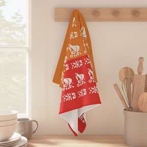 Pyrex Friendship WAFFLE WEAVE Dish Towels, Pyrex Themed Gift, Rooster Amish Pattern Hand Towel, Pyrex Bowls Kitchen Decor