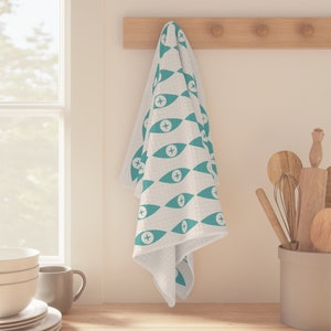 Pyrex Eyes WAFFLE WEAVE Dish Towels 16x25 Gift Vintage Lover Hand Decorative Towel Pattern on White Background