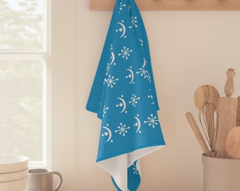 Pyrex Snowflake Garland WAFFLE WEAVE Dish Towels, Pyrex Lover Hand Decorative Towel, Corelle Snowflake Garland Towel, Solid Background
