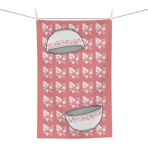 Pyrex Gooseberry WAFFLE WEAVE Dish Towels, Pyrex Themed Gift, Gooseberry Pink Amish Pattern Hand Towel, Pyrex Bowls Kitchen Decor