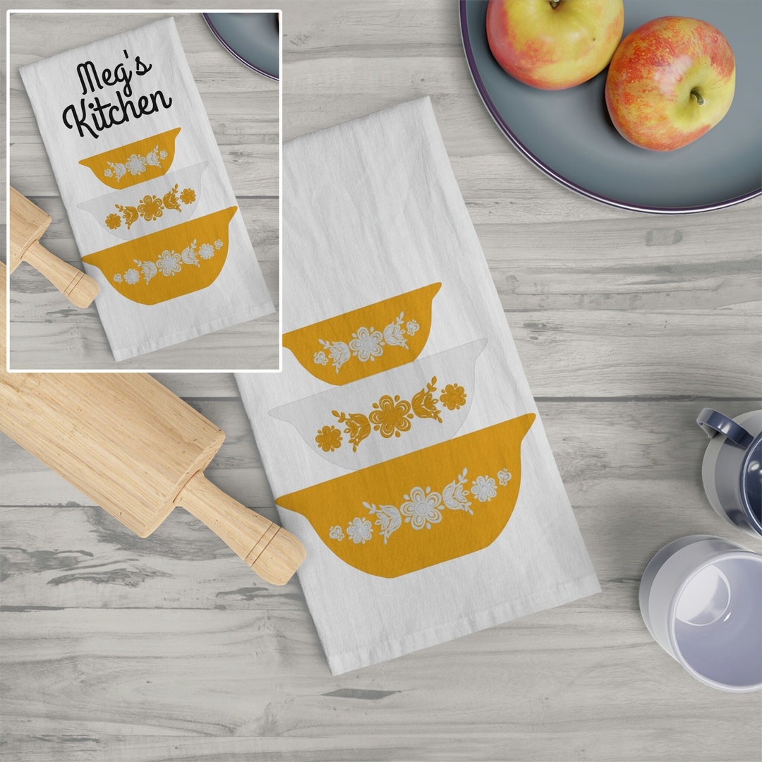 Pyrex BUTTERFLY Gold Pattern TEA TOWEL 3 Bowl Kitchen L - Etsy