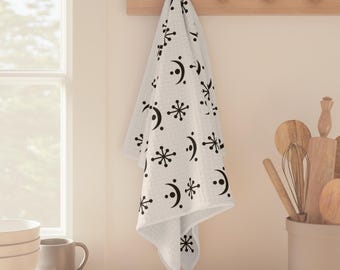 Black Pyrex Snowflake Garland WAFFLE WEAVE Dish Towels 16x25 Gift Vintage Lover Hand Decorative Towel, Pyrex Bridal Housewarming Gift
