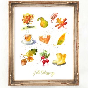 Fall Blessings Art Print/Autumn art print/Fall favorites / culinary art / illustrated fall art print image 2
