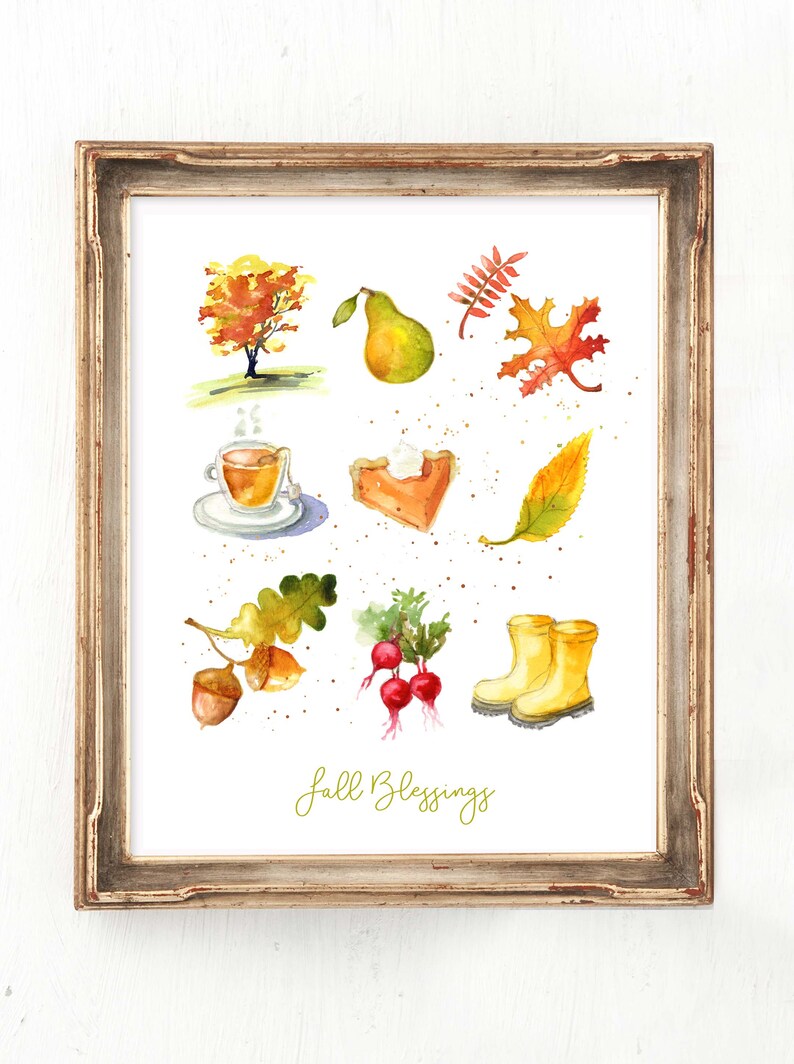 Fall Blessings Art Print/Autumn art print/Fall favorites / culinary art / illustrated fall art print image 2