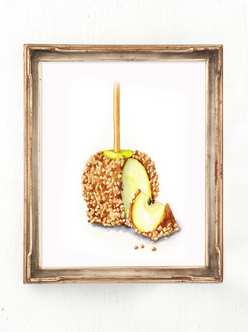 Caramel Apple Art Print/caramel Apple/ Culinary Art / Illustrated Fall ...