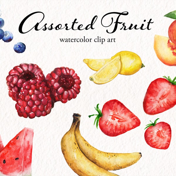 Assorted Fruit Watercolor Clipart - food clipart -  fruit digital download - watercolor dye sublimation art - fruit instant download