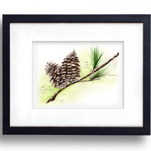 Wintery Pine Cone and Greenery Sprig, Pinecone on Spruce Tree, Holiday, Christmas, Winter scene, Watercolor Art Print image 3