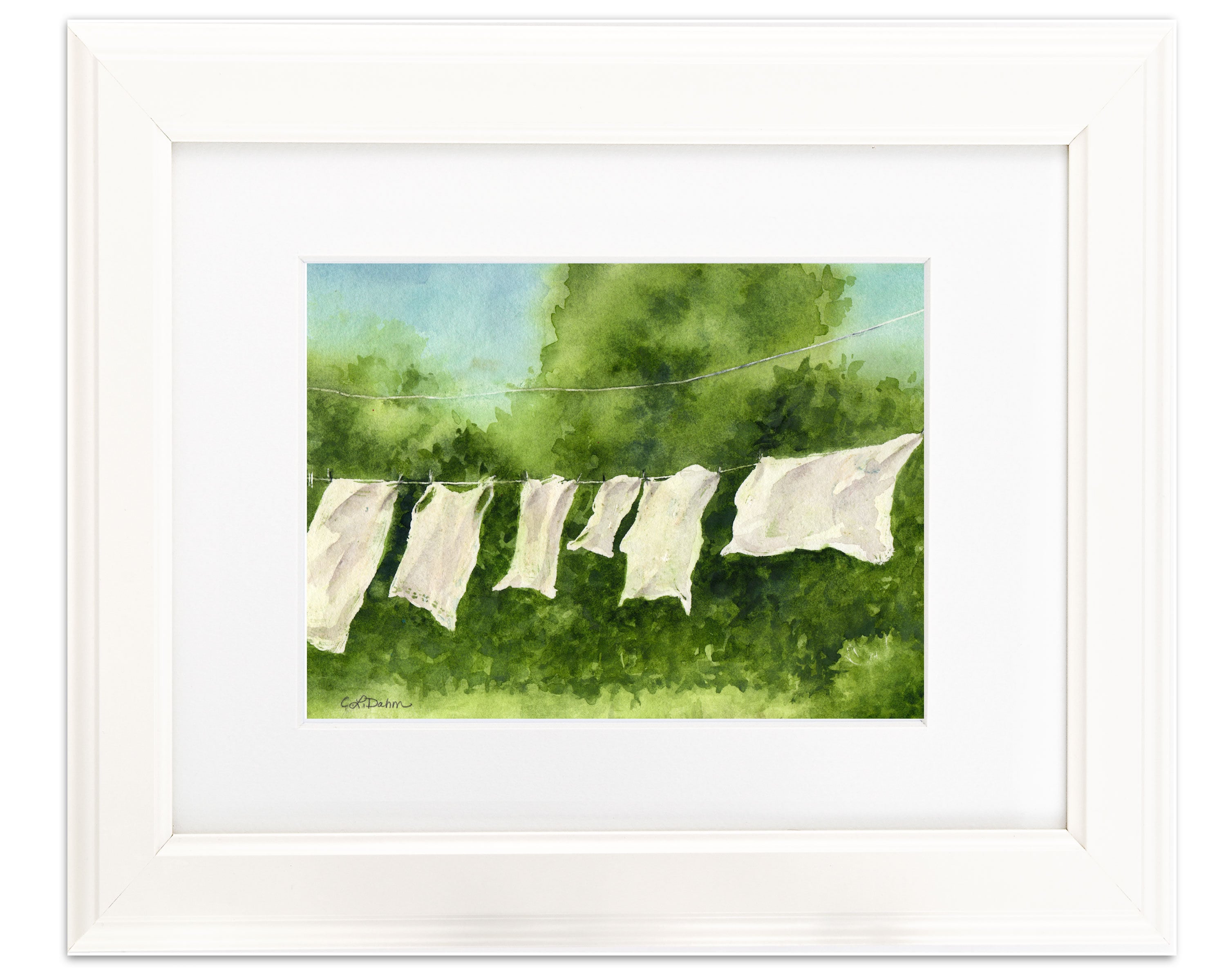 Wash in the Breeze, Original Watercolor, Fine Art Painting White Laundry  Drying Peaceful Painting 