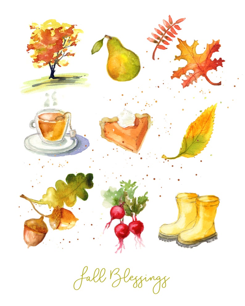 Fall Blessings Art Print/Autumn art print/Fall favorites / culinary art / illustrated fall art print image 1