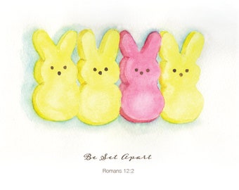 Be Set Apart , Peeps inspirational Easter print, Marshmallow Peeps, Romans 12:2,