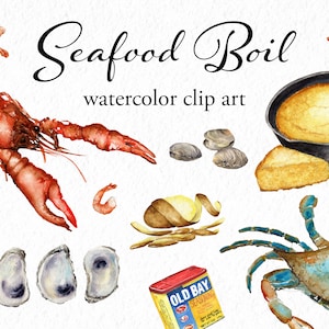 Seafood Watercolor Clipart - seafood clipart -  seafood instant digital download - watercolor dye sublimation art - instant art download