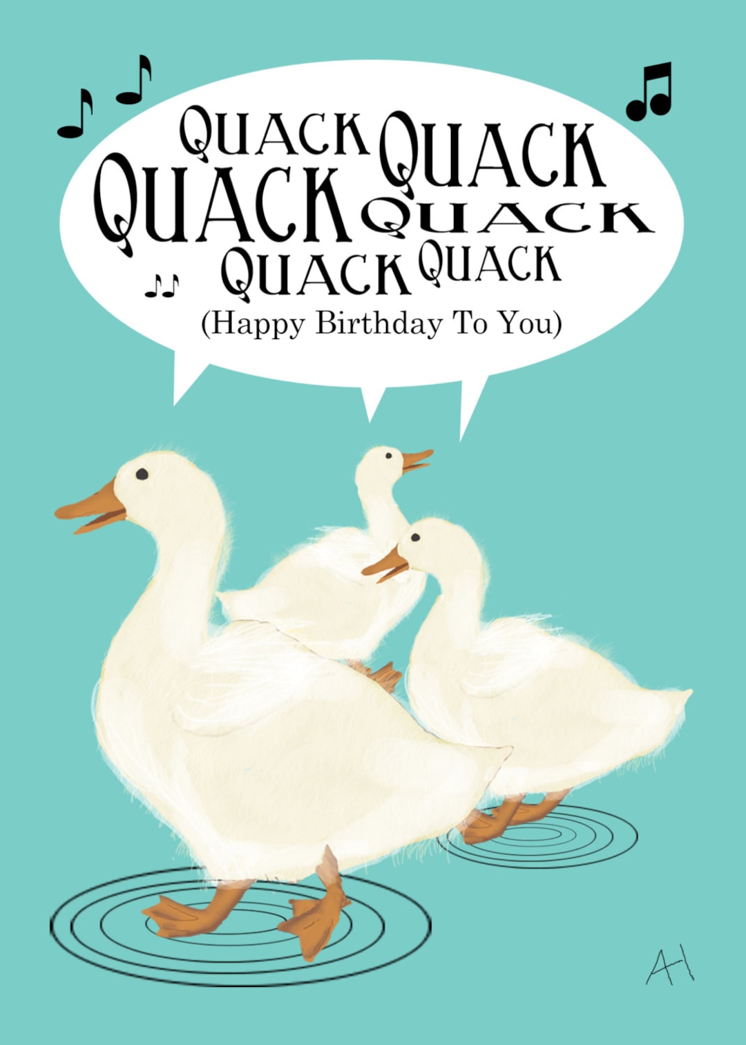 Sweet Ducks Singing Happy Birthday Song Birthday Card, 5