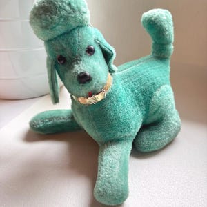 Kitsch 1950's Teal Plüschpudel Transistor Radio - Batteriebetrieben - Voll funktionsfähig - Geschenkidee - Hündchen