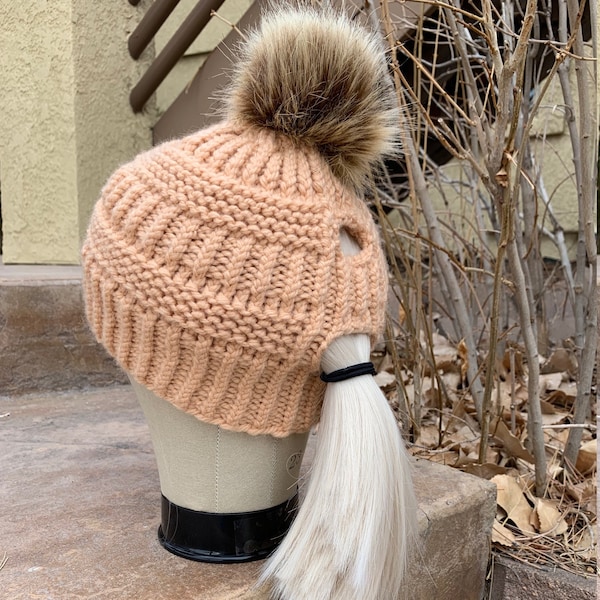 Ponytail Hat Knit Etsy