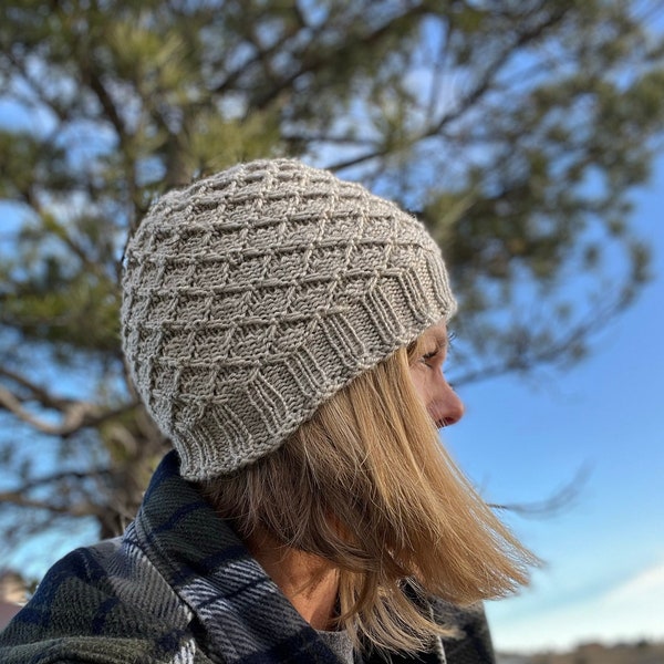 Trellis Stitch Beanie -- a loom knit pattern