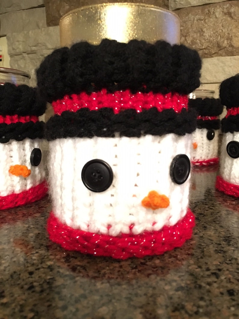 Snowman Candle Jar Cozy a Loom Knit Pattern Etsy