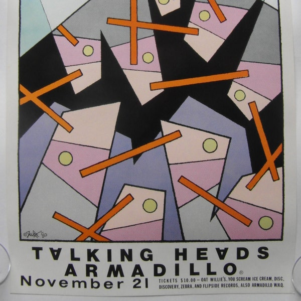 Original 1980 Talking Heads Promotional Poster for a Concert at the Armadillo World Headquarters, Austin Texas