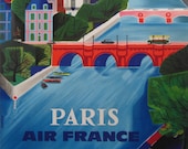 Original 1961 Air France Poster 'Paris' by Vernier.