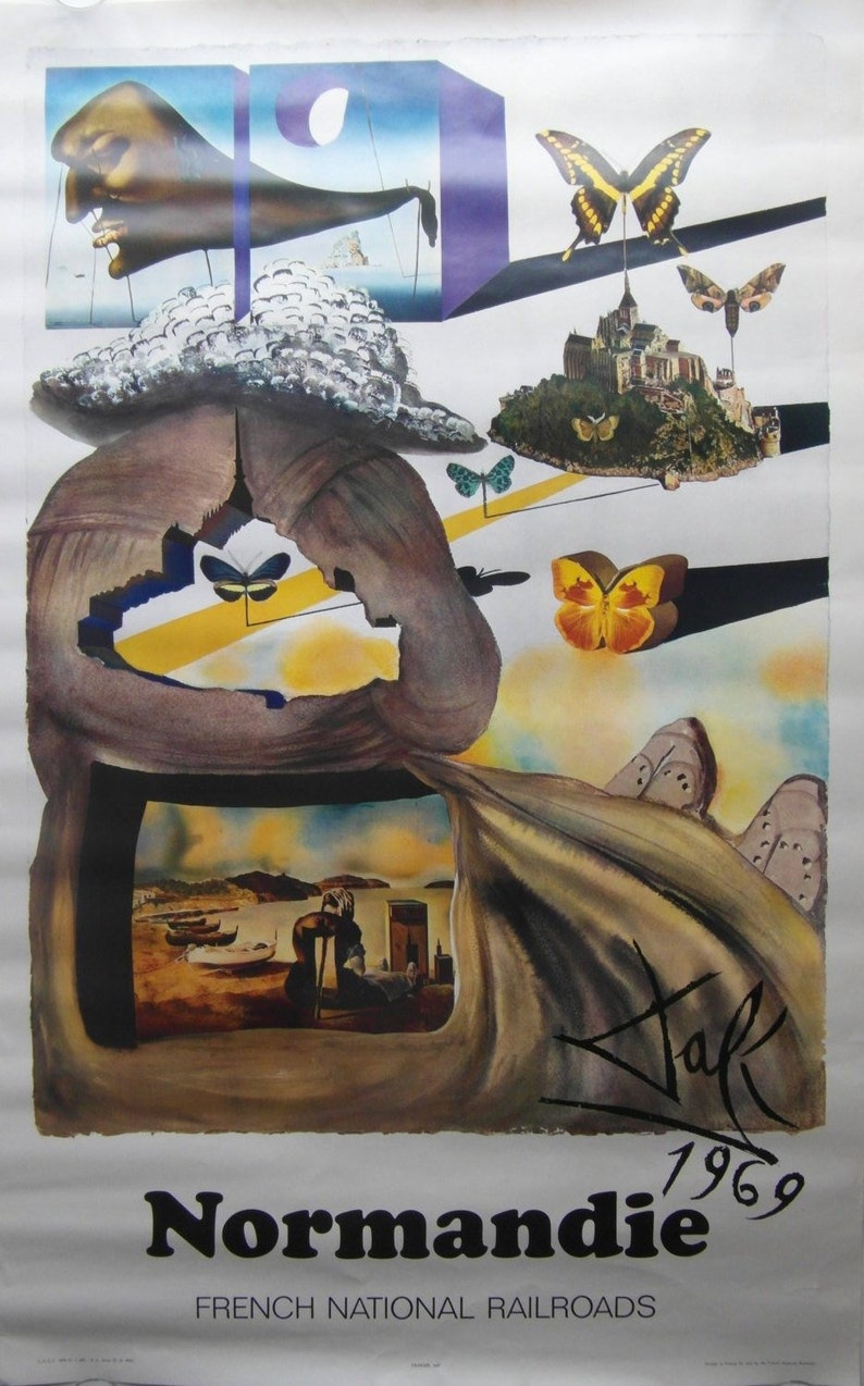 Vintage Dali French Railways Paris Poster A3 Print