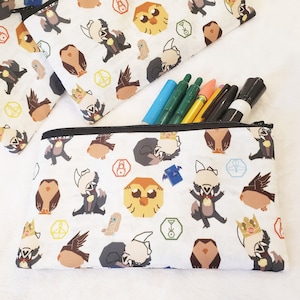 7.5in x 4.25in Canvas Zipper Pouch - Geometric Owl House - READY TO SHIP