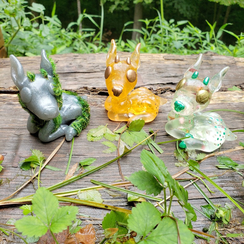 HANDMADE Cloe the Deer Resin Model / Figurine Translucent Floral, Orange Glimmer and Mossy Stone Variants READY To SHIP image 2