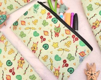 7.5in x 4.25in Canvas Zipper Pouch - Forest Children Friends - READY TO SHIP