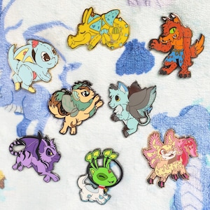 Virtual Pets Enamel Pins - Plushie Shoyru / Draik, Darigan Kougra, Faerie Bori / Xweetok, Alien Aisha, Halloween Lupe and Maraquan Lutari