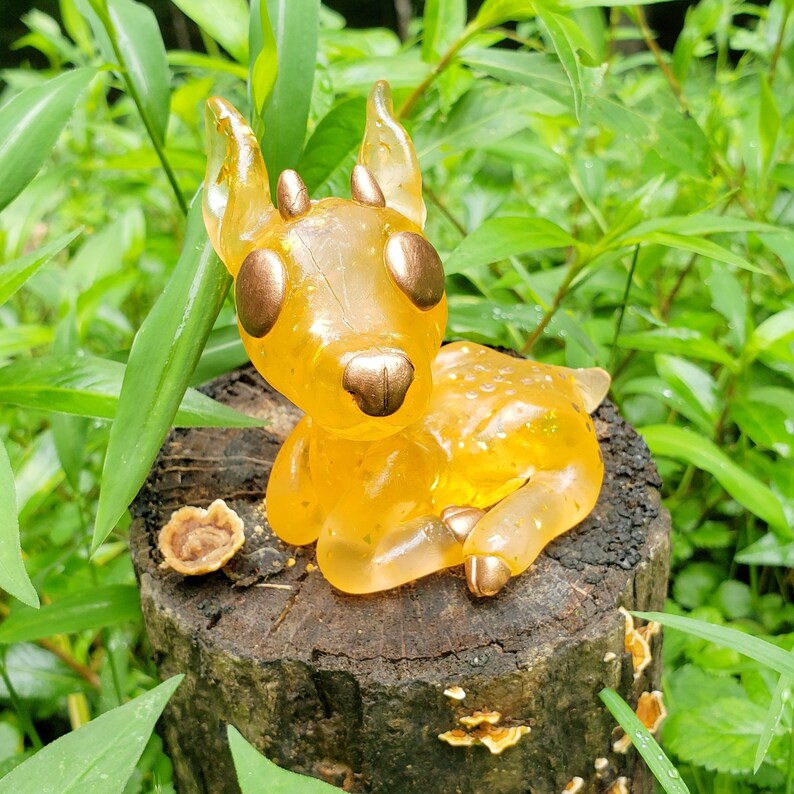 HANDMADE Cloe the Deer Resin Model / Figurine Translucent Floral, Orange Glimmer and Mossy Stone Variants READY To SHIP Orange Glimmer