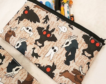 7in x 5.5in Canvas Zipper Pouch - Cryptids Pattern - READY TO SHIP