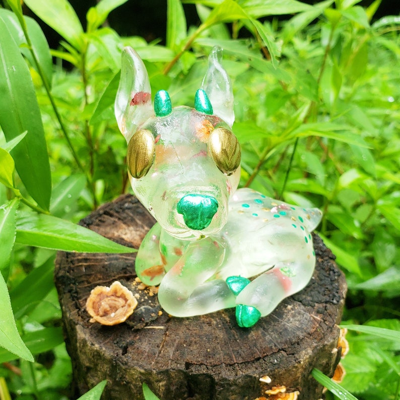 HANDMADE Cloe the Deer Resin Model / Figurine Translucent Floral, Orange Glimmer and Mossy Stone Variants READY To SHIP Translucent Floral