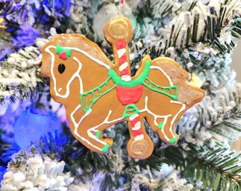 Gingerbread Cookie Carousel Horse Christmas Ornament - MADE TO ORDER