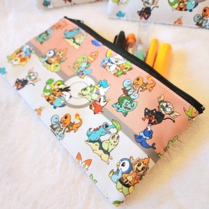 8in x 4in Canvas Zipper Pouch - Poket Monster Starters - READY to SHIP