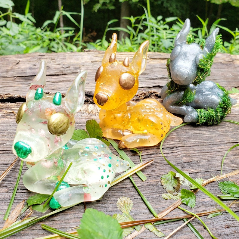 HANDMADE Cloe the Deer Resin Model / Figurine Translucent Floral, Orange Glimmer and Mossy Stone Variants READY To SHIP image 1