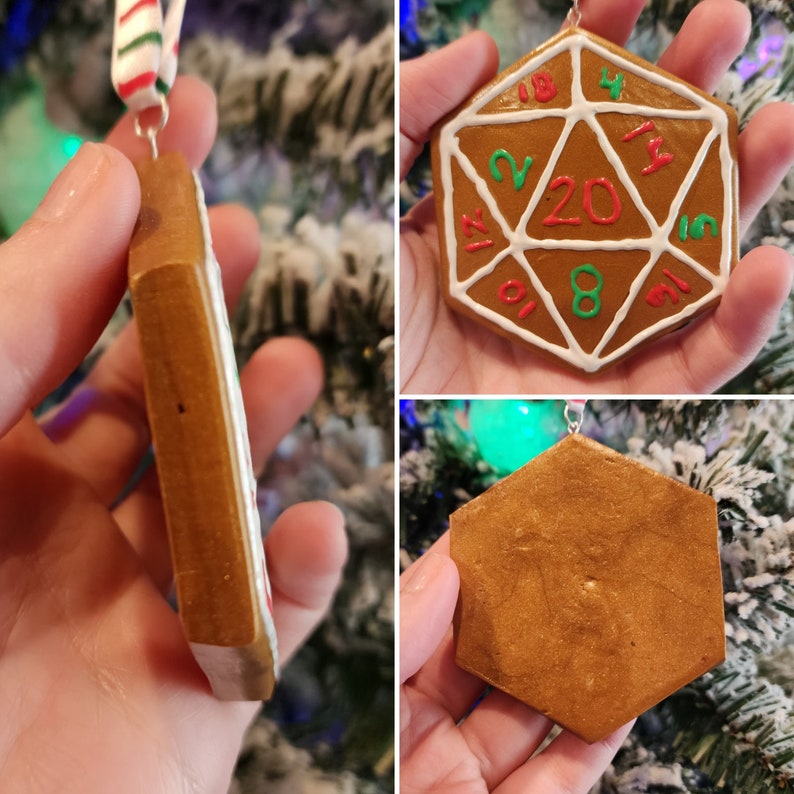 Gingerbread Cookie Dragon and D20 Christmas Ornaments MADE TO ORDER image 7