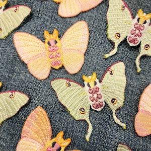 Fluffy Moths - Rosy Maple and Luna Moth - 3in Embroidered Patches