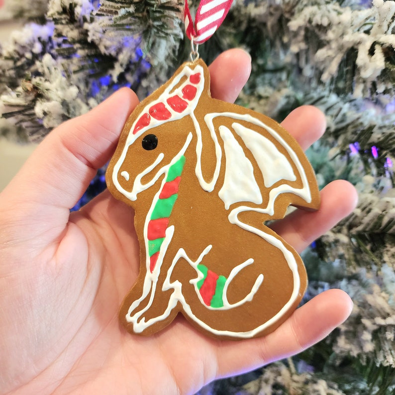 Gingerbread Cookie Dragon and D20 Christmas Ornaments MADE TO ORDER image 4