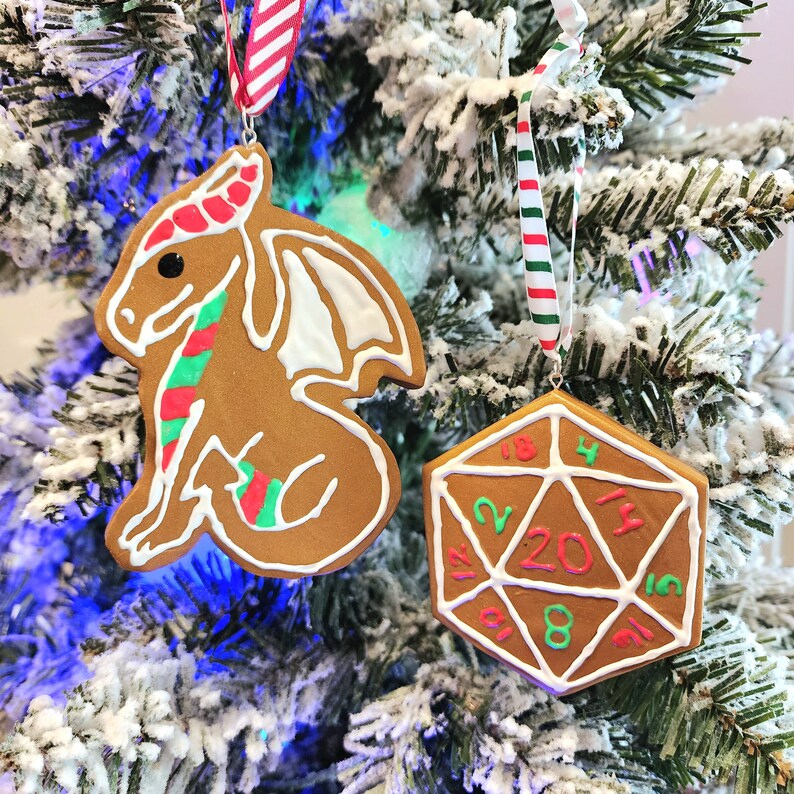 Gingerbread Cookie Dragon and D20 Christmas Ornaments MADE TO ORDER image 9