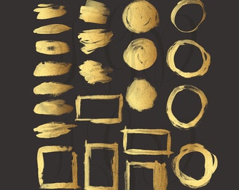 Gold Brush Strokes Clipart: Metallic Paint Frames (Digital Download)